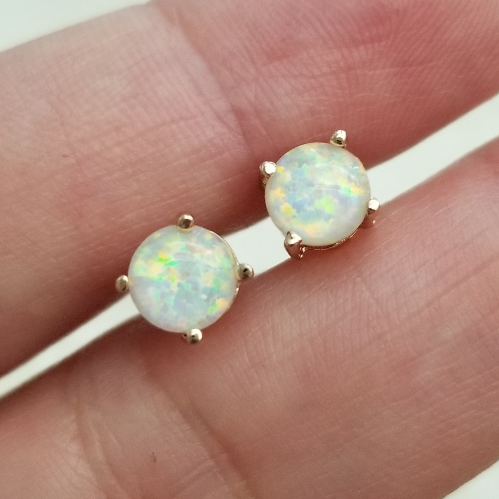 6mm Rose Gold Opal Studs - Picture 5 of 6